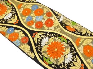 アンティーク　立涌に菊・笹模様織り出し袋帯（着用可）